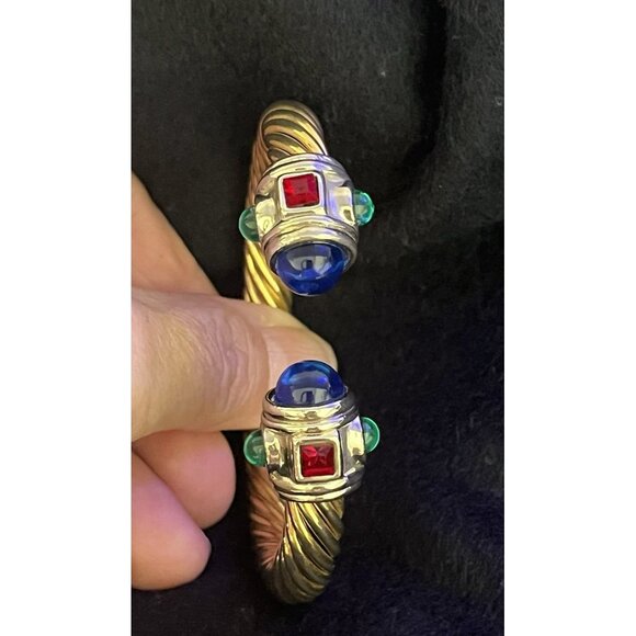 Vtg 90s Mogul Bracelet Gripoix Glass Cabochons Gold Tone Twisted Cable Adjustabl - Picture 2 of 16